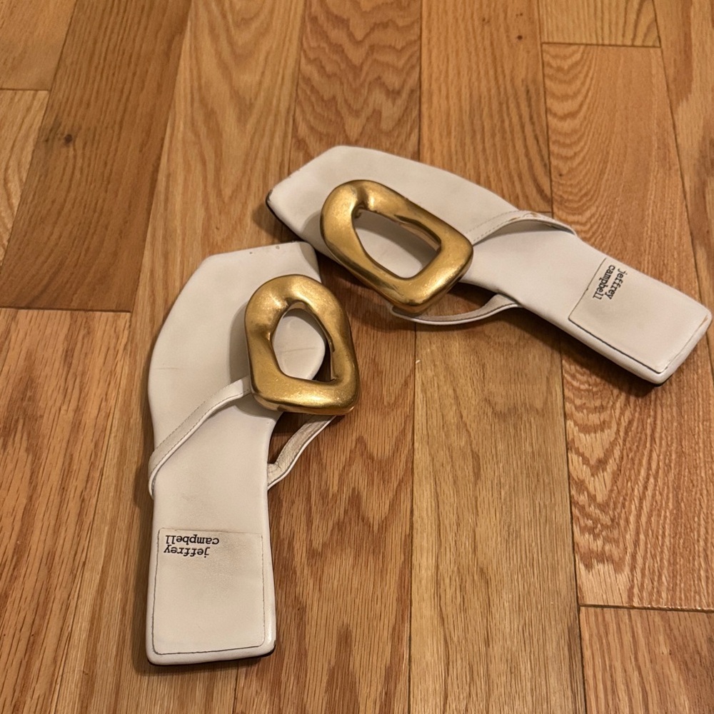 Jeffrey Campbell Cream and Gold Sandals